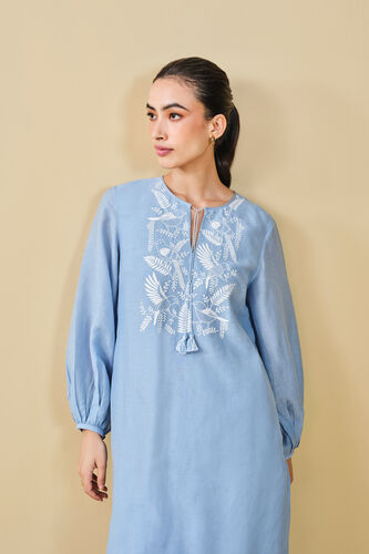 Cloud Sky Hand-embroidered Chikankari Bemberg Linen Coord, Blue, image 10